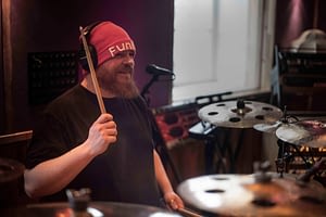 GOla Högberg records his drums in the studio